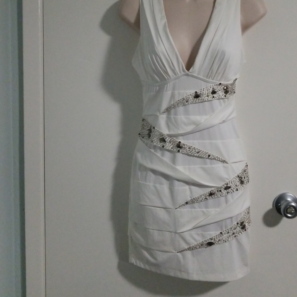 White formal rhinestone dress